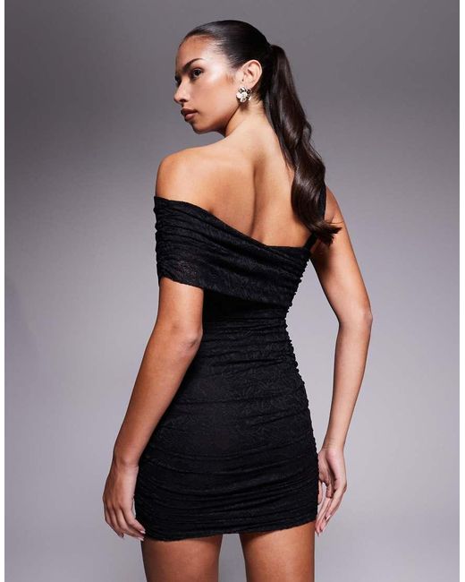 AFRM Mini-Jurk Van Kant Met Blote Schouder En Ruches in het Blue