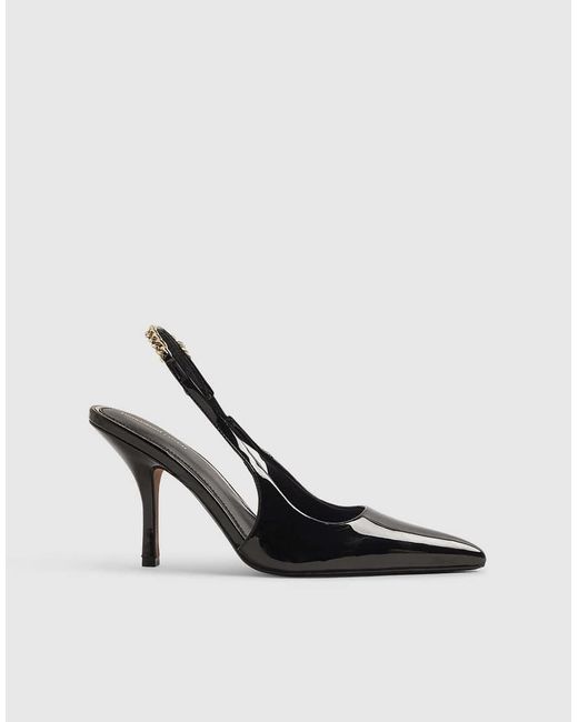 River Island Black Patent Slingback Chain Court Heels