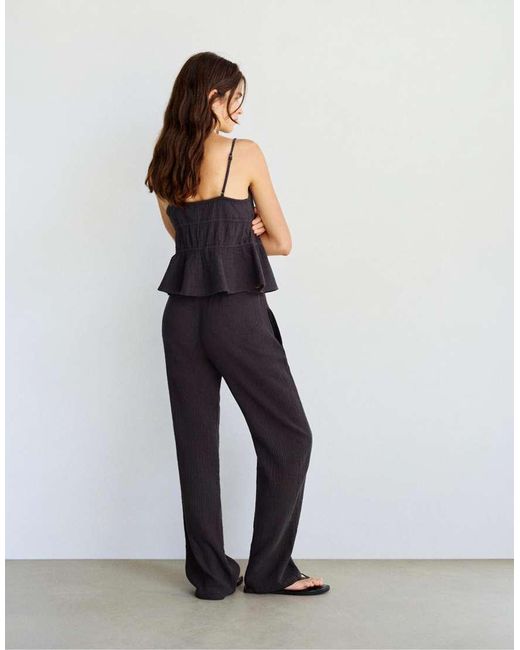 Pull&Bear Black Textured Flowing Trousers