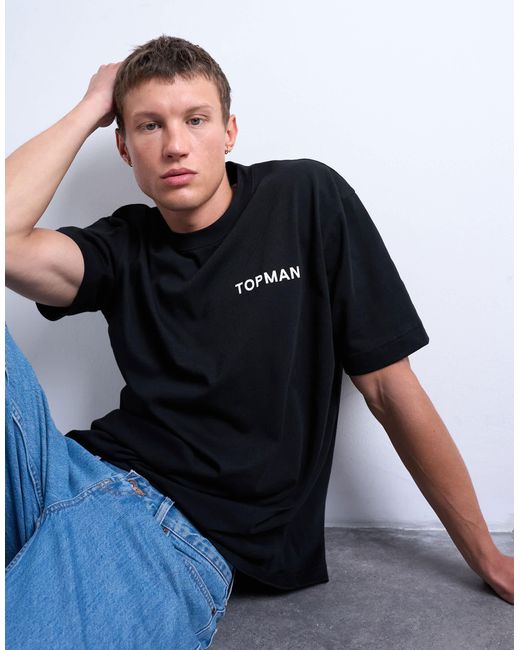 Topman Black Oversized Fit T-Shirt With Front & Back Print for men