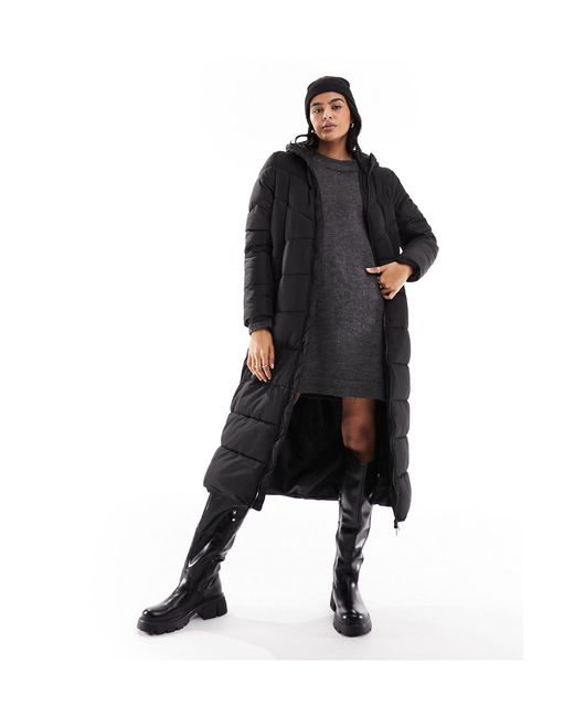 Noisy May Black Longline Padded Coat With Hood