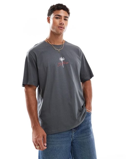 Jack & Jones Gray Oversize T-shirt With San Francisco Print for men