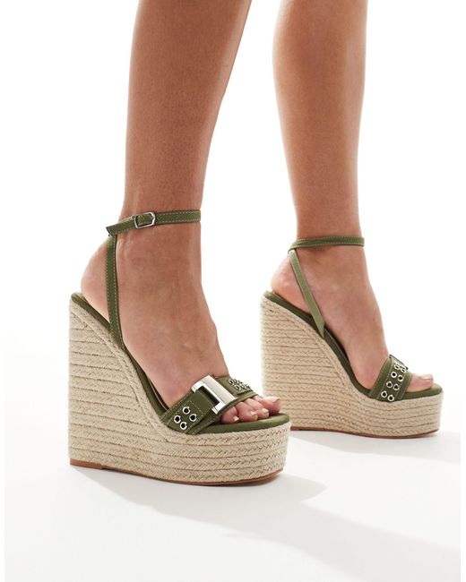 SIMMI Natural Simmi London Jamaica High Espadrille Wedges With Eyelet Buckle Detail