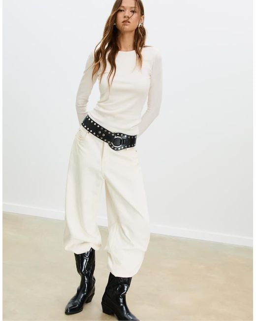 Stradivarius White Long Sleeve Basic T-shirt
