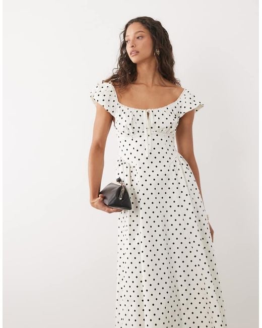 New Look Natural Polka Dot Milkmaid Midi Dress