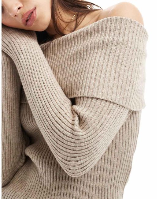 ONLY Natural Off Shoulder Knitted Jumper