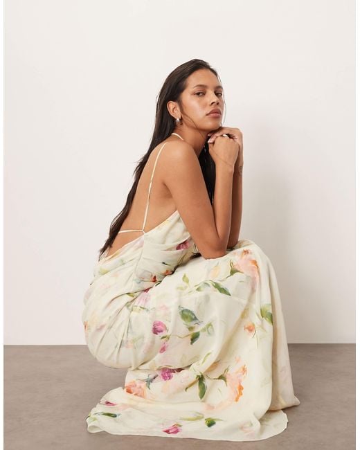 ARRANGE Backless Chiffon Draped Maxi Dress in Natural | Lyst ARRANGE Backless Chiffon Draped Maxi Dress in Natural | Lyst