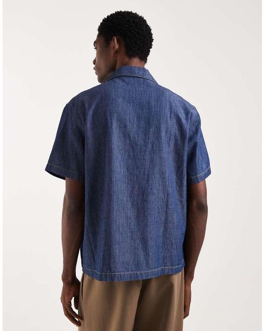 Lacoste Blue Short Sleeve Revere Collar Denim Shirt for men