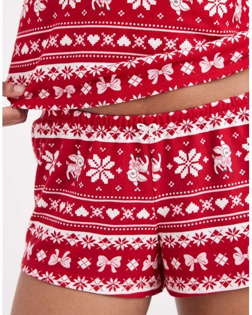 Hollister Red Long Sleeve And Shorts Pyjama Set
