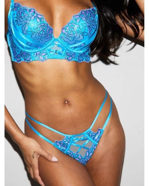 Ann Summers Blue Pearlescent Embroidered Thong