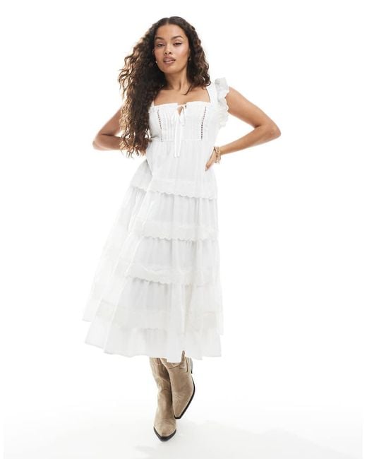 Miss Selfridge White Broderie Trim Baby Doll Maxi Dress