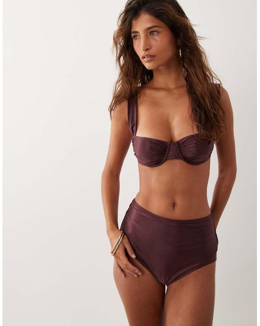 ARKET Brown Mix And Match High Waist Shiny Bikini Bottom
