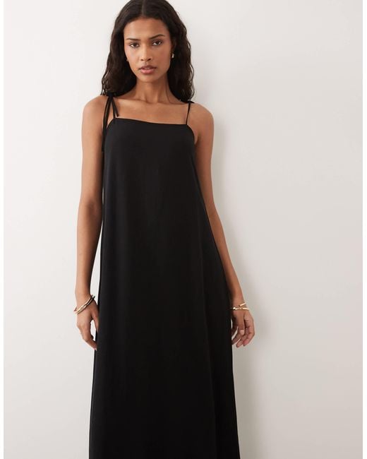 asos black linen dress DESIGN pencil look midi tea in ASOS Linen Blend Trapeze Maxi