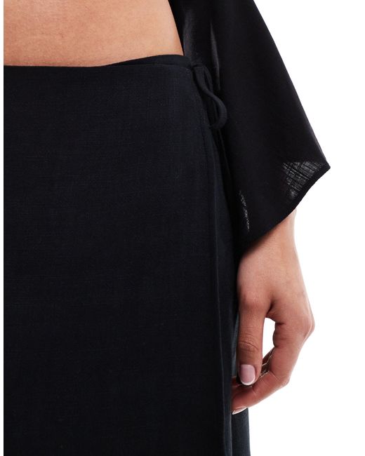 SELECTED Black Femme Linen Touch Wrap Skirt