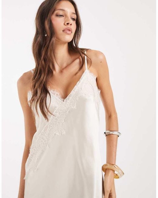ONLY Blue Lace Details Asymmetric Satin Top