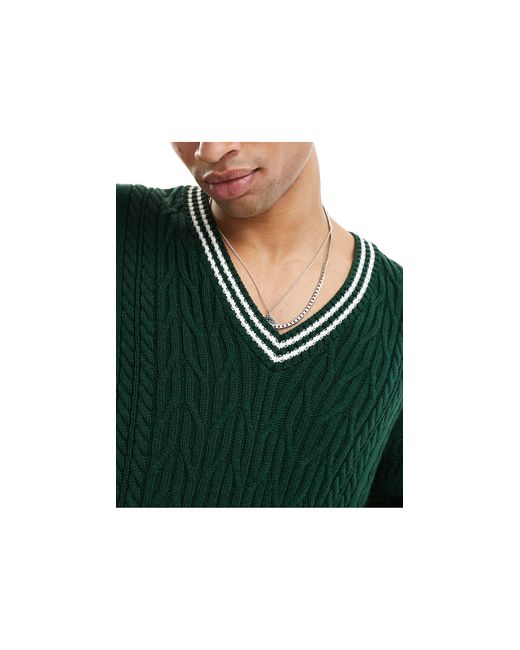 ASOS Green Oversized Cable Knit Cricket Jumper for men