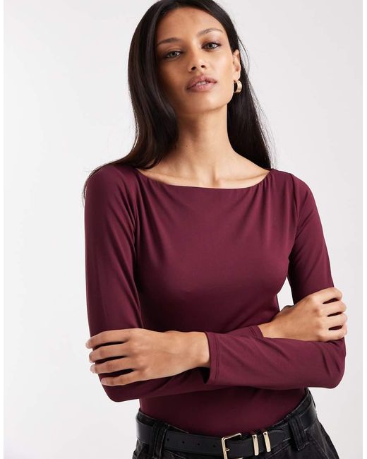 ASOS Red Polyamide Slinky Boat Neck Bodysuit