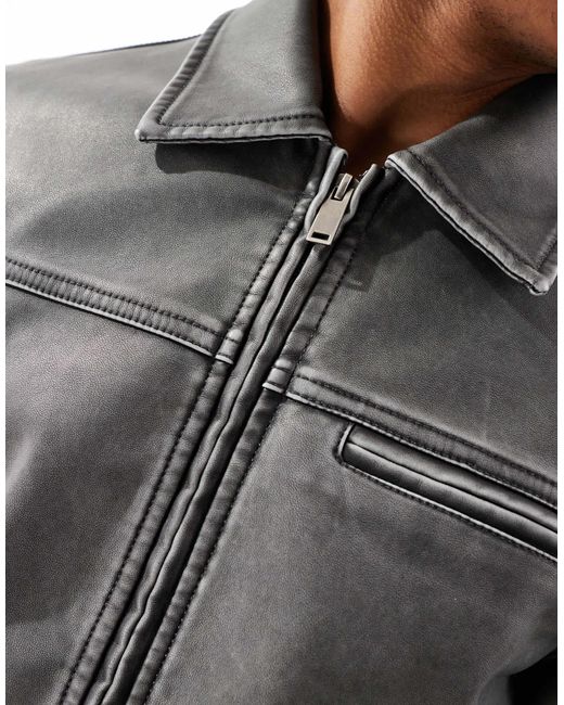 Veste zippée en similicuir effet usé Brave Soul pour homme en coloris Black