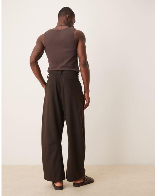 ASOS Nette Broek Van Wolmix Met Wijde Ronde Pijpen in het Natural voor heren