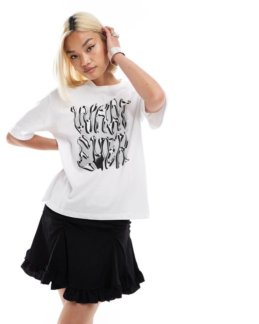 Noisy May White Oversize T-shirt With Whatever Print