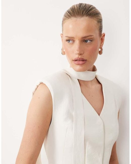 ASOS Natural Tailored Longline Molded Hip Vest With Scarf Detail