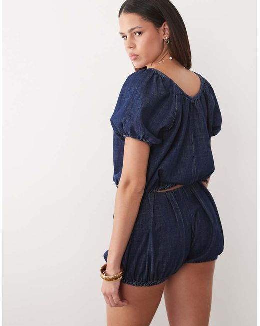 ASOS Blue Denim Bubble Hem Top Co Ord