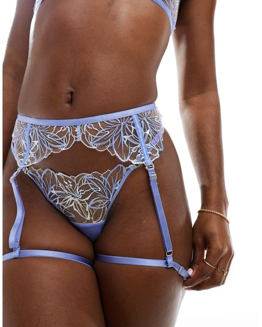 Bluebella Brown Lilly Lingerie Thong With Floral Embroidery