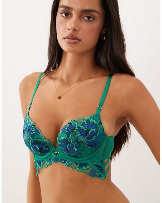 Ann Summers Green Forbidden Flora Embroidery Detail Padded Plunge Bra