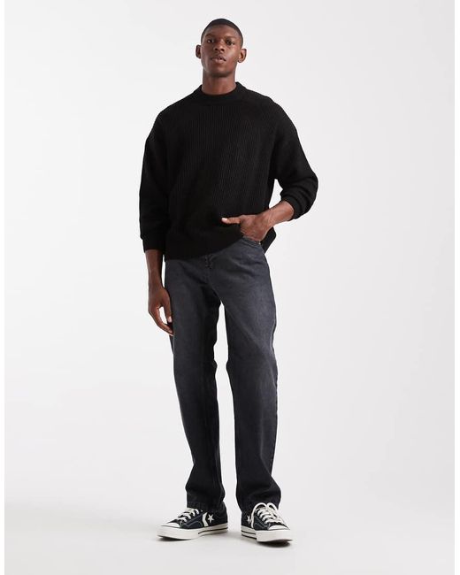 ASOS Black Oversized Boxy Fit Knitted Fisherman Rib Jumper for men