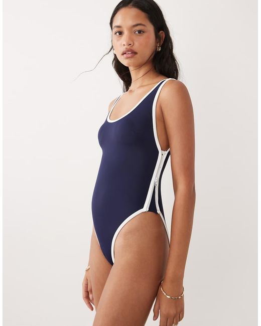 GOOD AMERICAN Blue Varsity One-piece Swimsuit