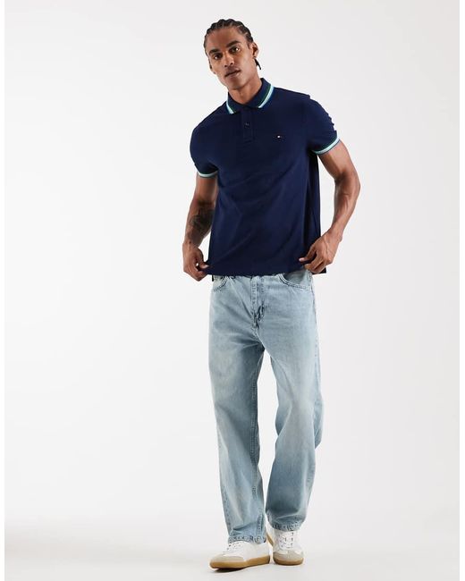 Tommy Hilfiger Blue Contrast Collar & Cuff Regular Fit Polo Shirt for men