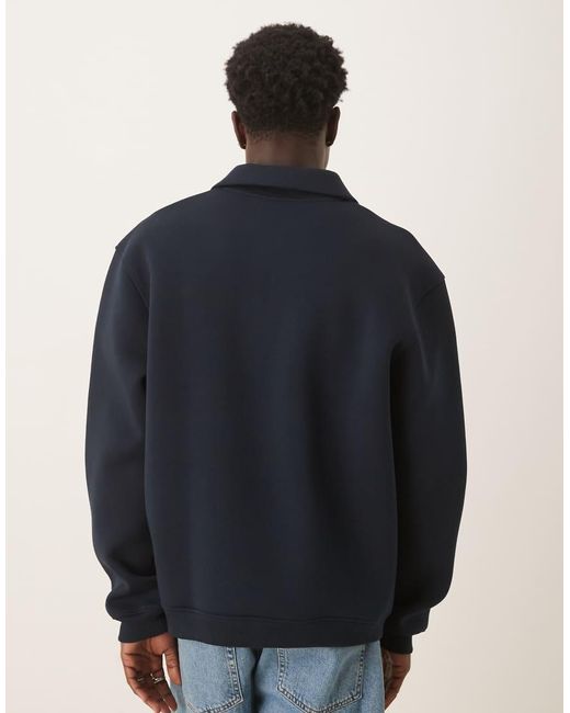 Sudadera Extragrande Con Cuello Alzado Y Cremallera Corta De Tejido Grueso Efecto Neopreno De ASOS de hombre de color Blue