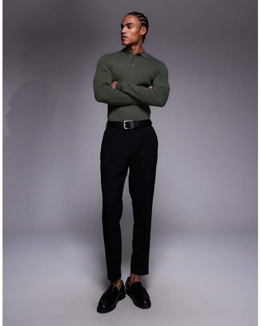 ASOS Gray Essential Muscle-fit Fine-rib Knit Polo for men