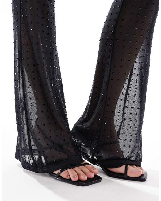 Pantalones De Campana Negros Con Diseño Termosellado De Malla De ASOS de color Black