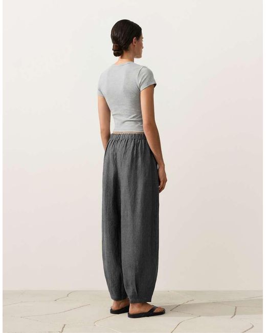 Oysho Black 100% Linen Striped Balloon Trousers