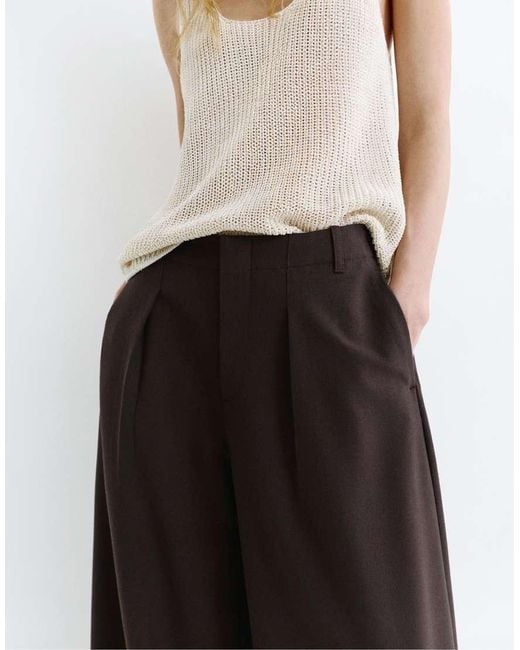 Pull&Bear Brown Barrel Fit Darted Trousers