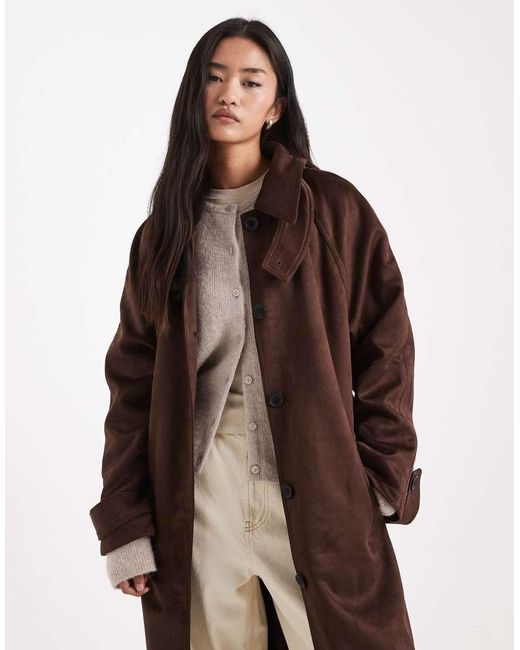 ASOS Natural Faux Suede Funnel Neck Trench Coat
