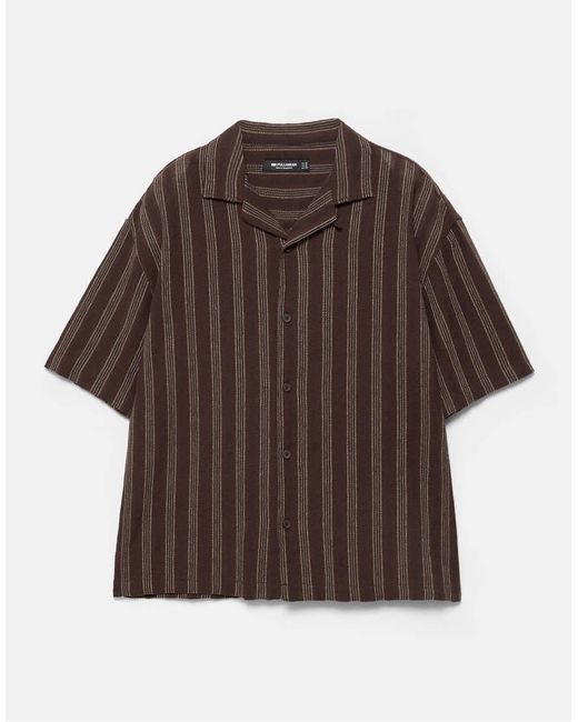Pull&Bear Brown Striped Short Sleeve Shirt for men
