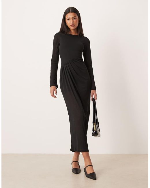 ASOS Black Long Sleeve Dropped Waist Draped Skirt Maxi Dress