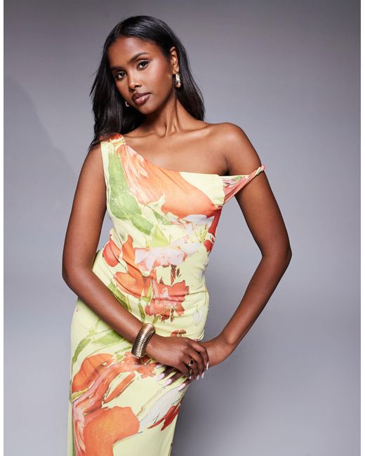 ASOS Multicolor Twist Shoulder With Lace Up Back Mesh Maxi Dress