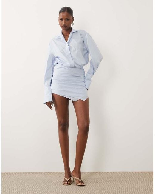 Noughts & Kisses White Cotton Rich Button Up Asymmetric Hem Deep Cuff Mini Shirt Dress