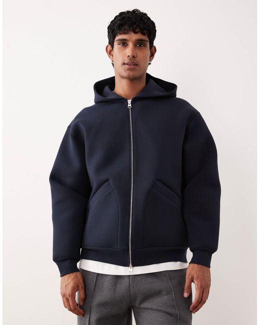 Sweat à capuche zippé en pur coton - bleu foncé en tissu façon néoprène ARKET pour homme en coloris Blue