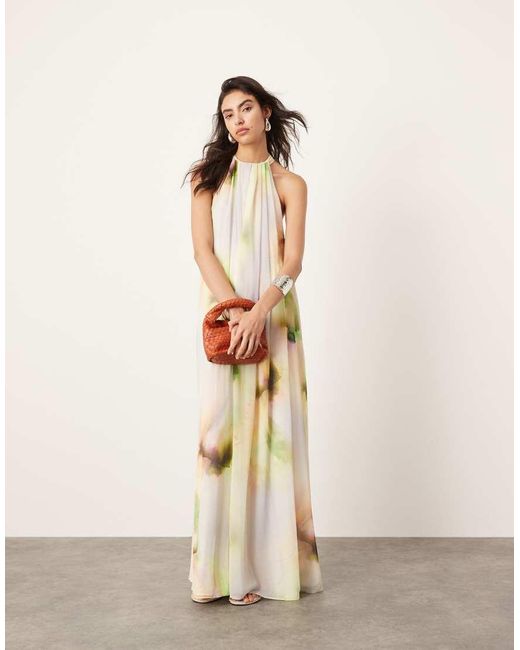 ASOS Chiffon Halterneck Trapeze Maxi Dress in Natural Lyst UK