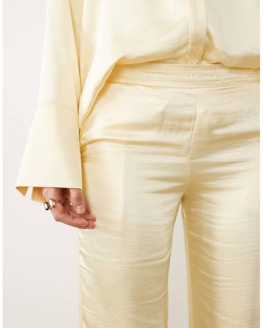 4th & Reckless Natural Satin Wrap Tie Detail Wide Leg Trousers Co-Ord