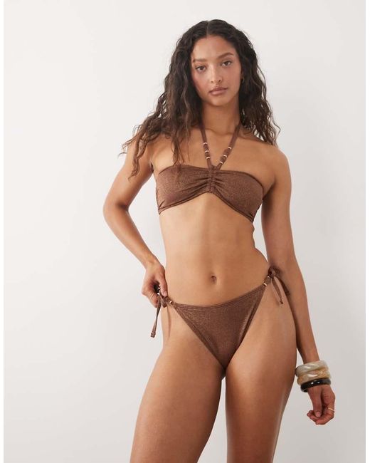 New Look Brown Glitter Beaded Bikini Bottoms