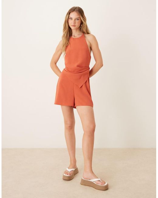 ASOS Orange Halter Asym Overlay Detail Playsuit