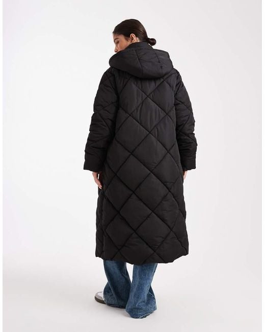 Abrigo De Plumas Largo Guateado Con Capucha De Miss Selfridge de color Blue