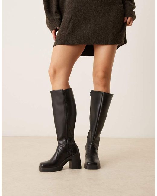 ASOS Natural Coraline Square Toe Heeled Knee Boots