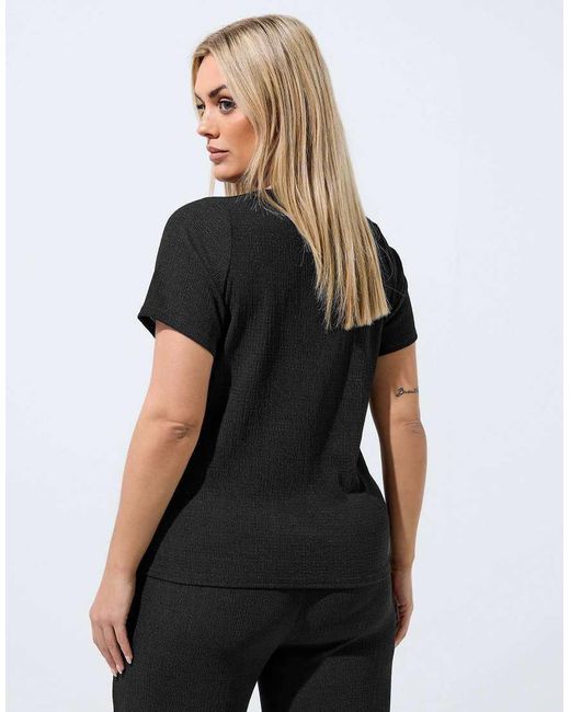 Yours Clothing Black Crinkle Short Sleeve Top