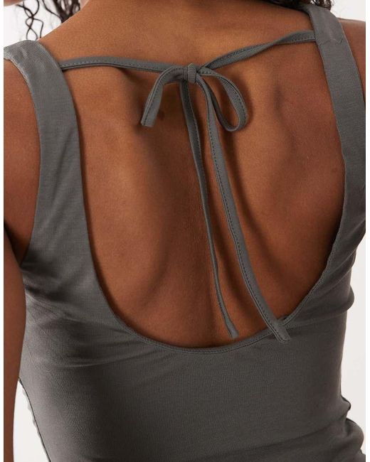 Motel Gray Adila Ruched Square Neck Cami Top